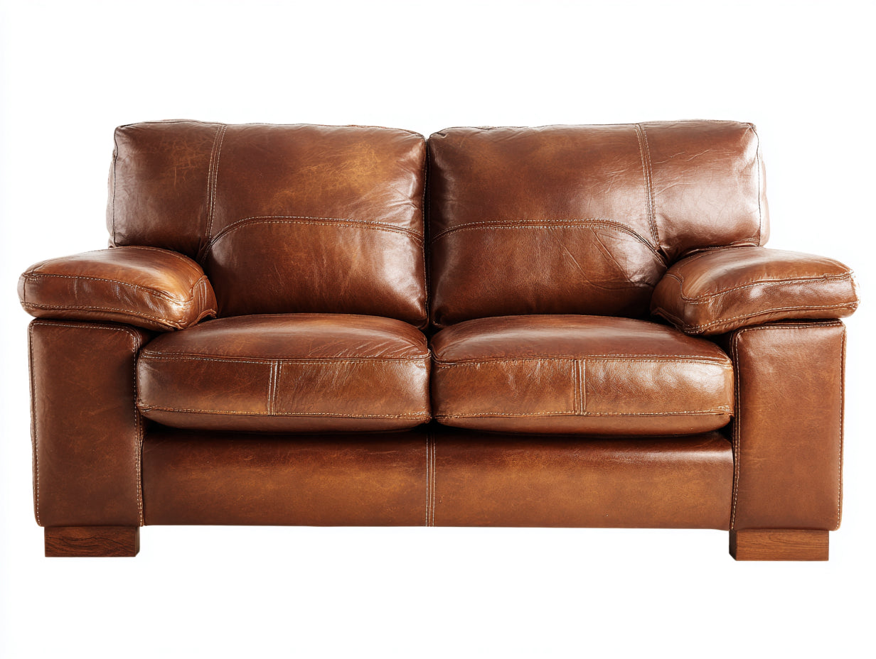 Divano a due posti - Pelle - 168x92x90 cm - Marrone cognac - Stile classico imbottito per soggiorno