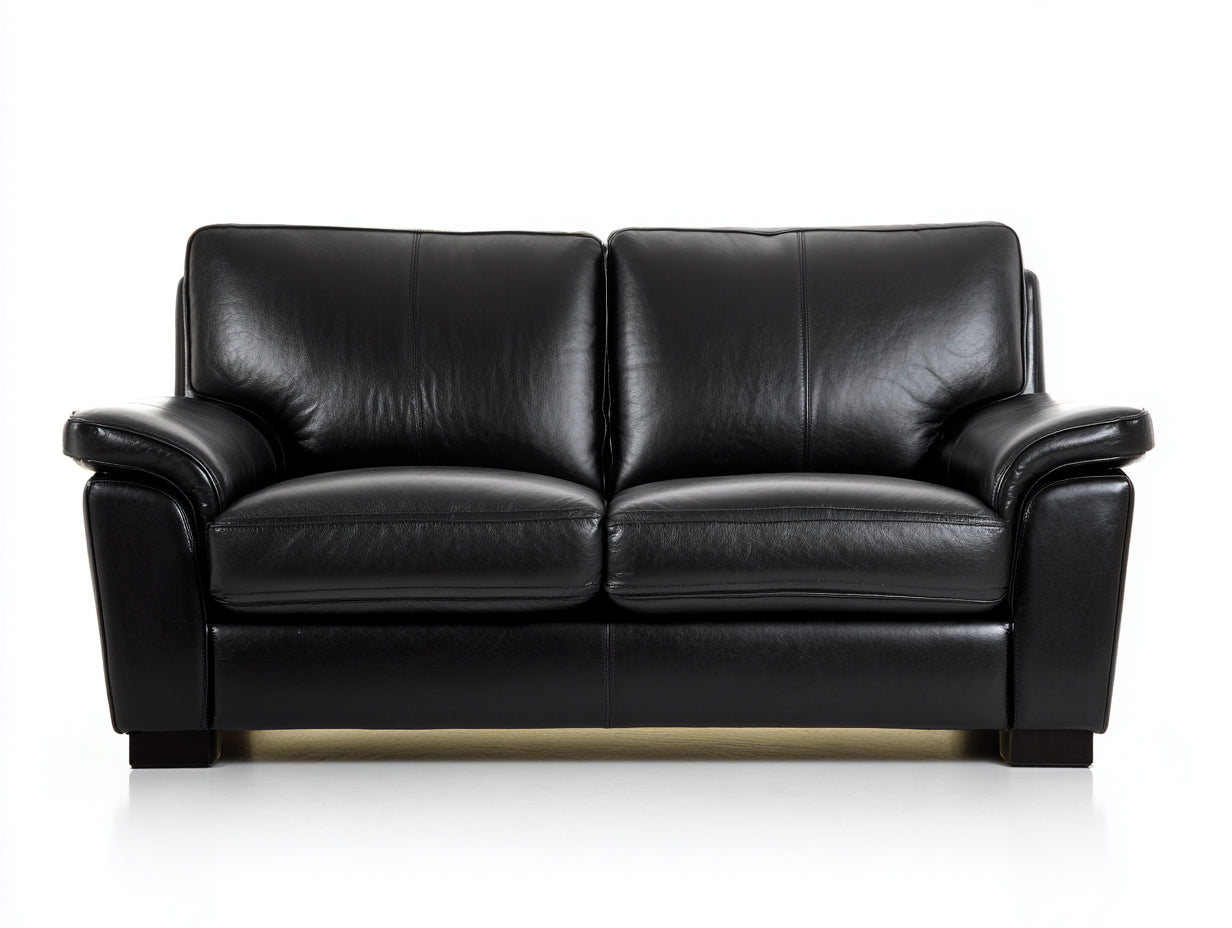 Divano a due posti - Pelle - 176x92x89 cm - Nero profondo - Stile classico con braccioli imbottiti
