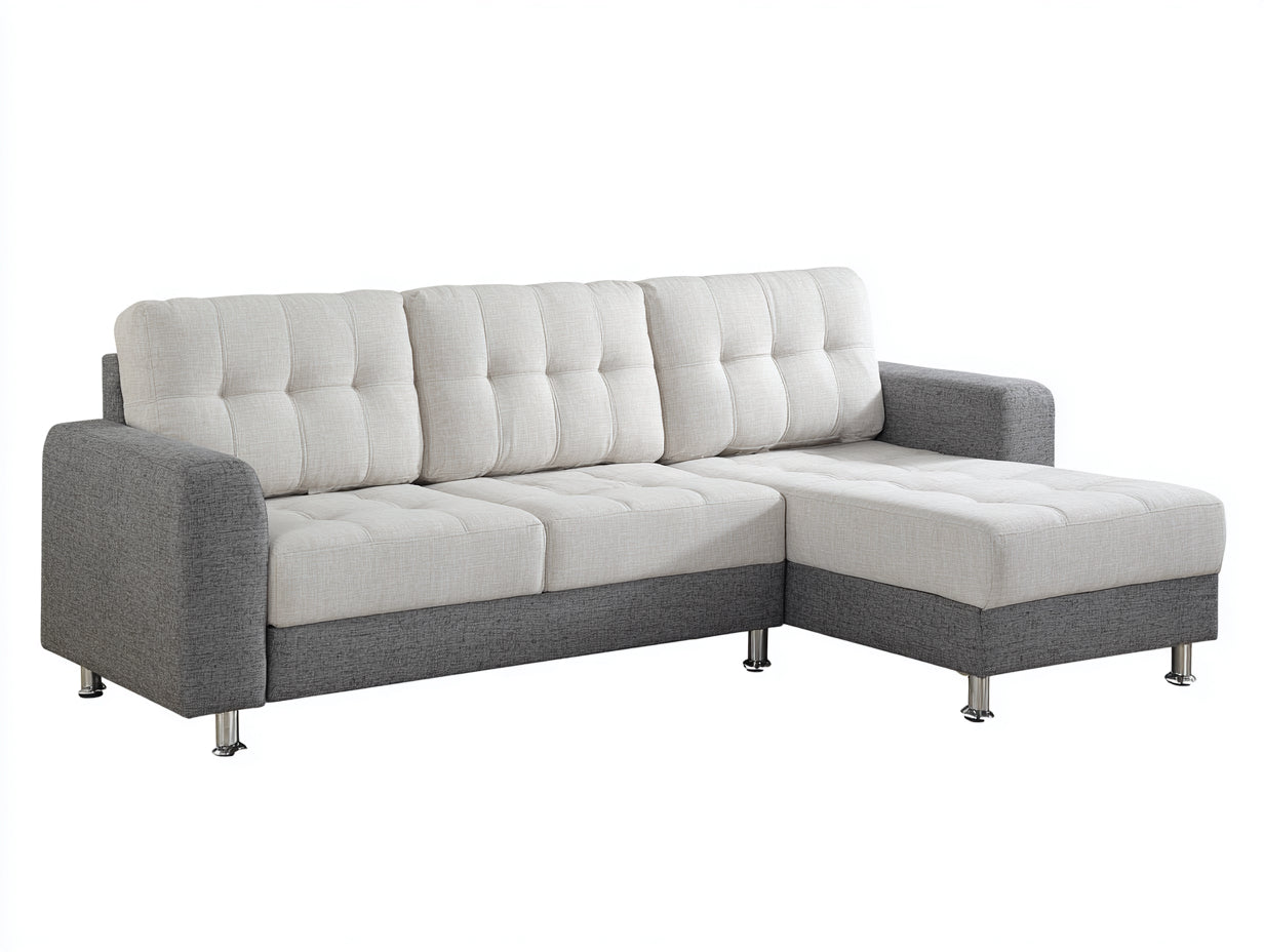 Divano angolare - Tessuto - 243x160x86 cm - Panna-Grigio - Stile moderno minimalista
