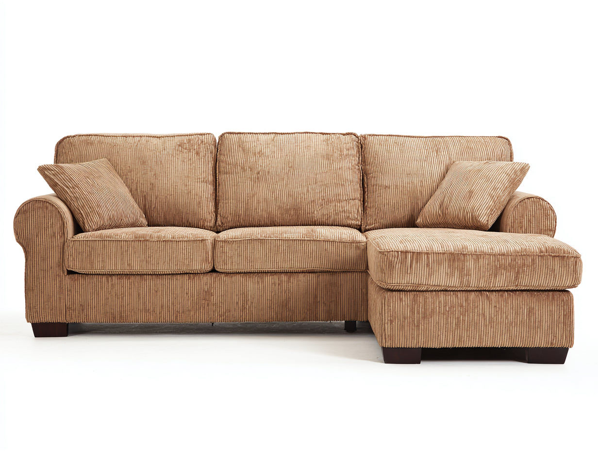 Divano angolare - Velluto a coste - 256x166x90 cm - Cammello chiaro - Stile classico contemporaneo