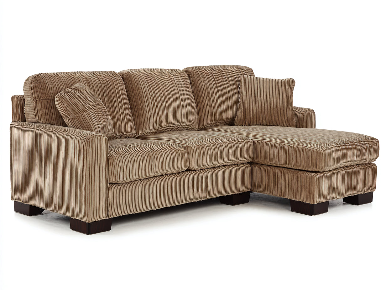 Divano angolare - Velluto a coste - 248x160x88 cm - Cammello - Stile contemporaneo
