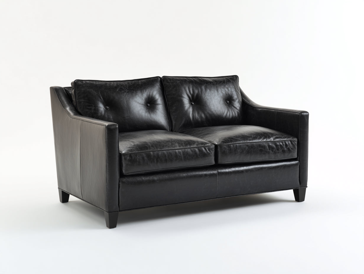 Divano a due posti - Pelle - 172x86x82 cm - Nero grafite - Stile vintage con schienale trapuntato