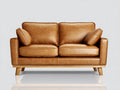Divano a due posti - Pelle - 172x86x84 cm - Cuoio chiaro - Stile nordico con base rialzata