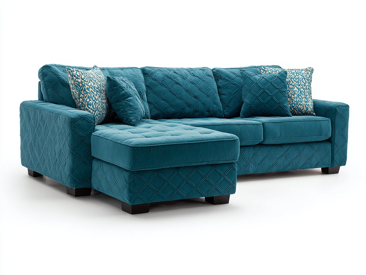 Divano angolare - Velluto a coste - 266x166x88 cm - Ottanio - Stile moderno elegante