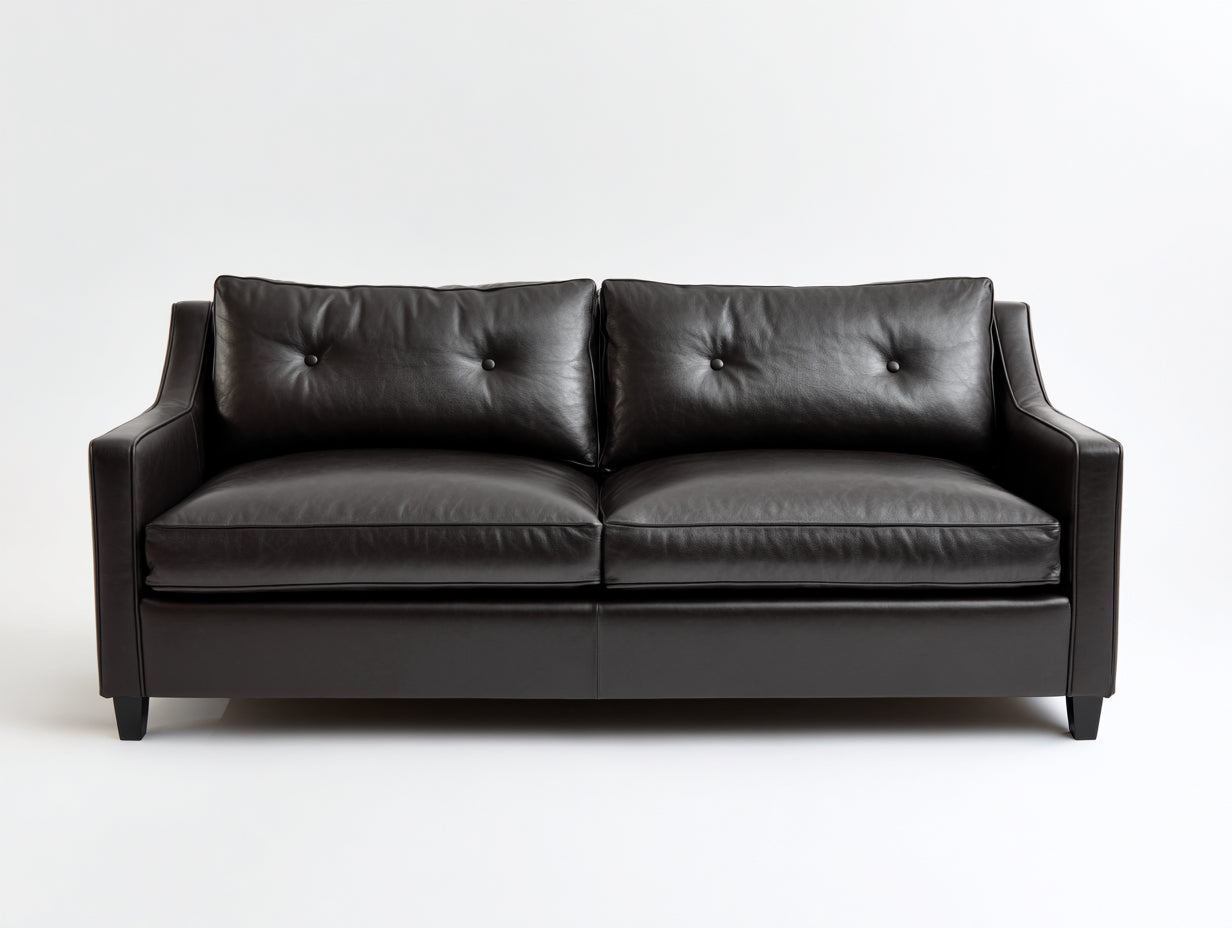 Divano a due posti - Pelle - 180x88x84 cm - Nero antracite - Stile contemporaneo con braccioli lineari