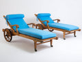Lettino prendisole - Legno di teak-Tessuto - 210x78x96 cm - Teak naturale-Blu turchese - Stile retrò con braccioli