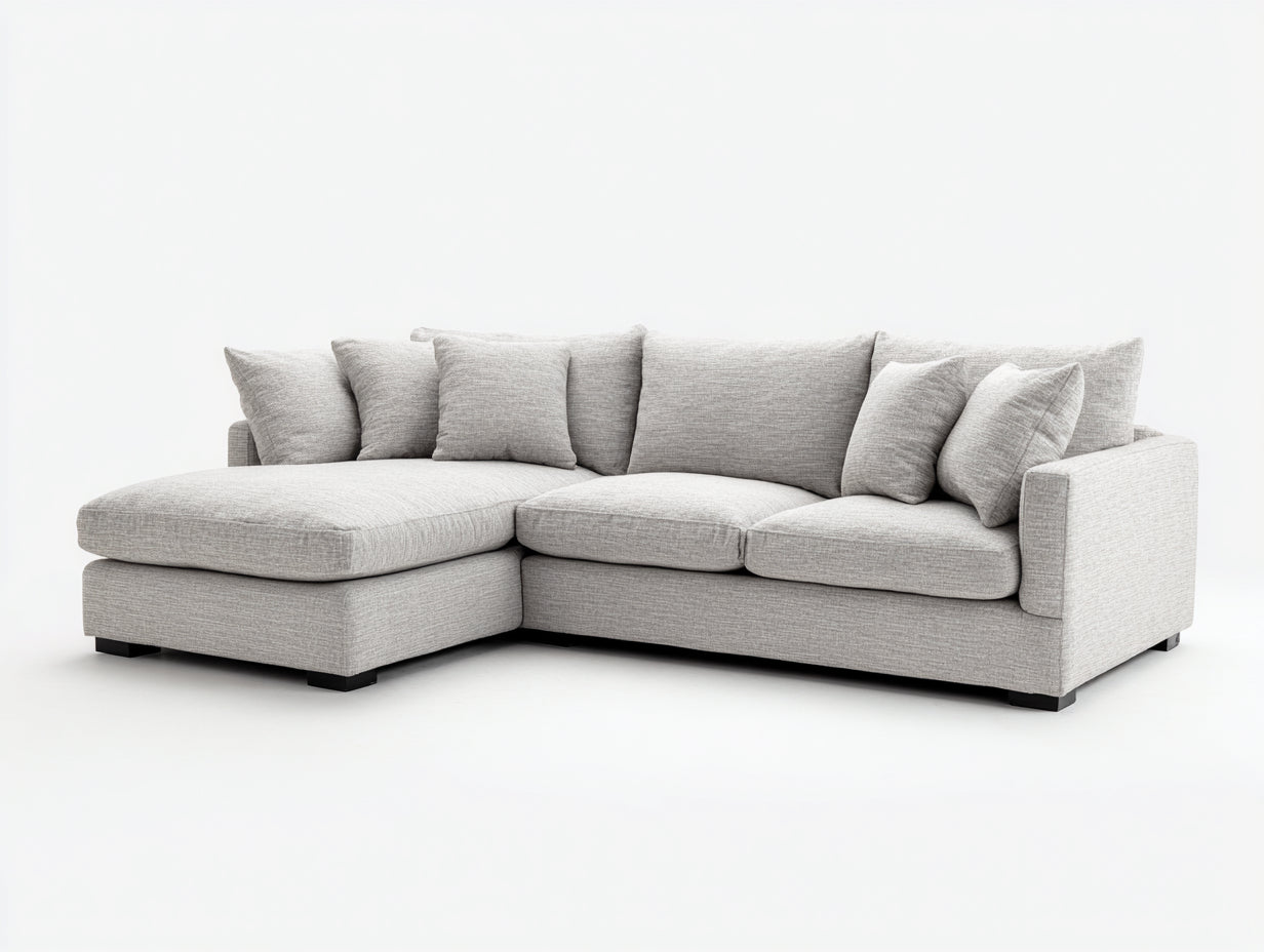 Divano angolare - Tessuto - 286x178x85 cm - Grigio chiaro - Stile moderno minimalista