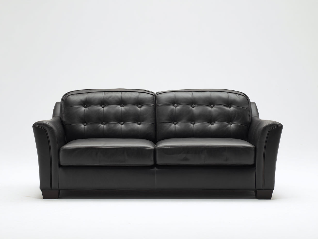 Divano a due posti - Pelle - 178x90x88 cm - Nero - Stile classico con schienale trapuntato