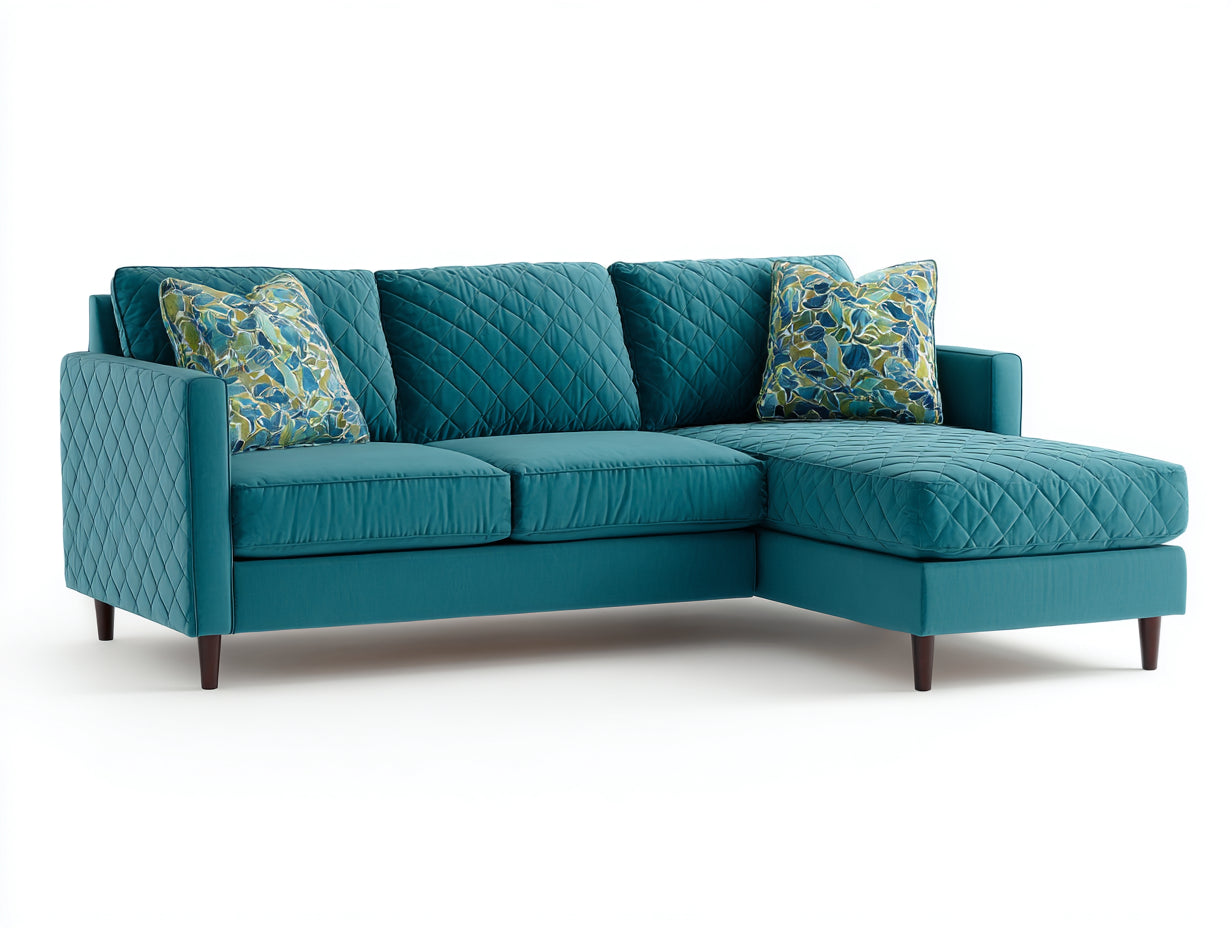 Divano angolare - Velluto - 258x162x86 cm - Ottanio - Stile moderno elegante