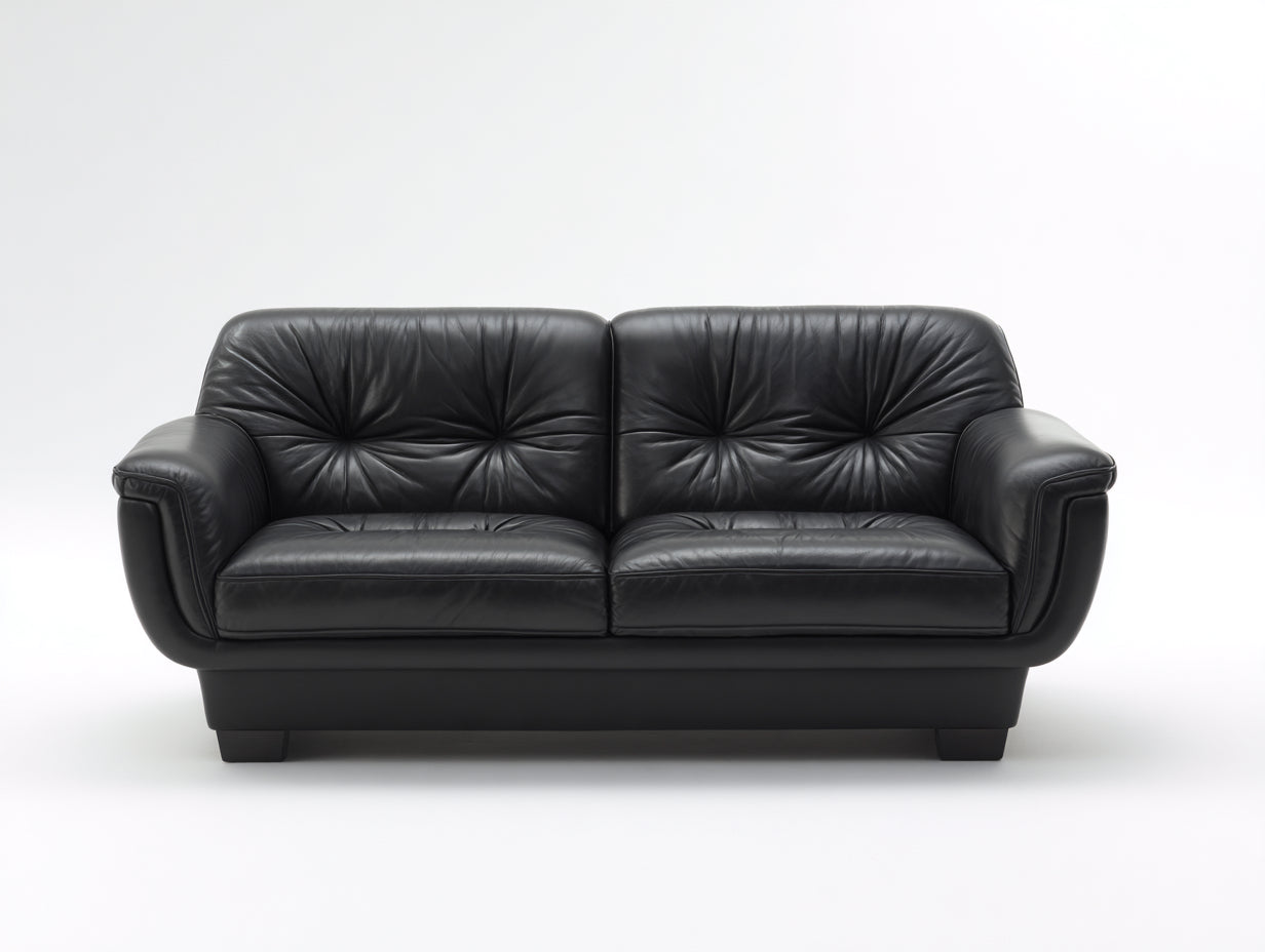 Divano a due posti - Pelle - 180x95x88 cm - Nero profondo - Stile rétro con schienale trapuntato