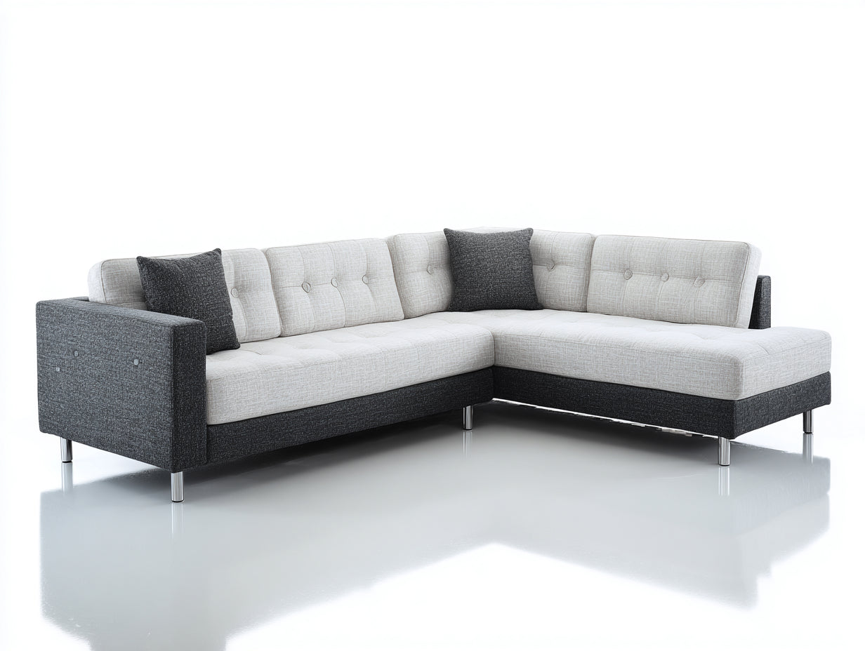 Divano angolare - Tessuto - 268x168x84 cm - Panna-Antracite - Stile moderno minimalista