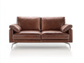 Divano a due posti - Pelle-Metallo - 176x91x85 cm - Marrone castagna-Argento - Stile contemporaneo con cuciture a contrasto