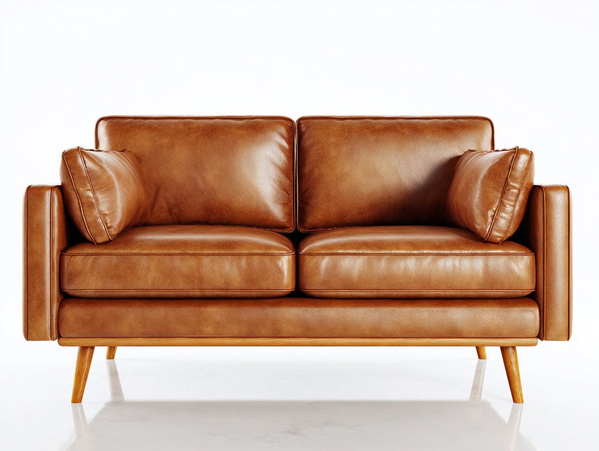 Divano a due posti - Pelle - 178x88x86 cm - Cognac - Stile moderno con piedini affusolati