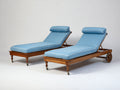 Lettino prendisole - Legno massello-Tessuto - 202x74x91 cm - Noce medio-Azzurro cielo - Stile classico con ruote