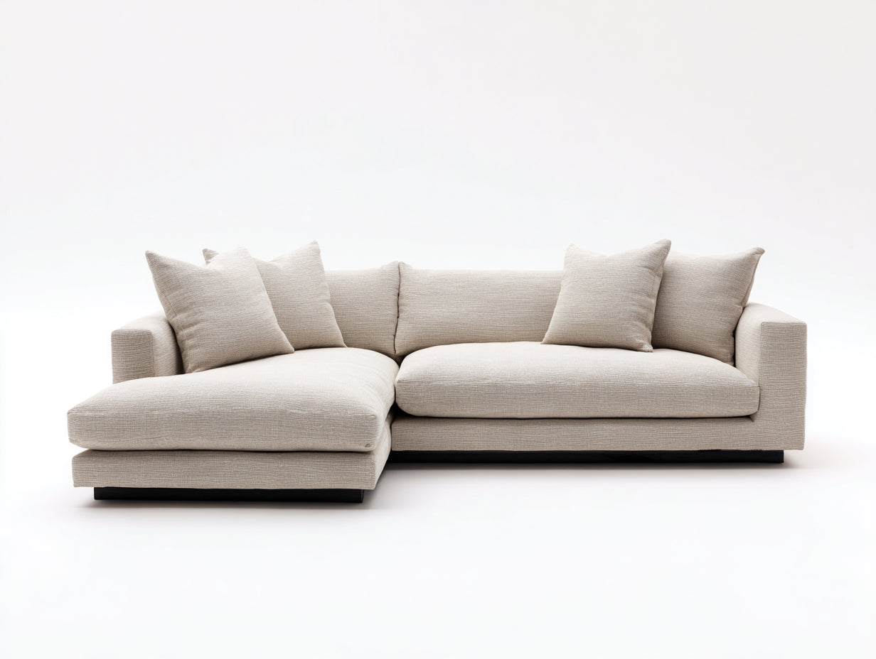 Divano angolare - Tessuto - 296x181x83 cm - Beige chiaro - Stile moderno minimalista