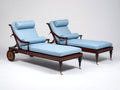 Lettino prendisole - Legno massello-Tessuto - 208x80x98 cm - Mogano scuro-Azzurro ghiaccio - Stile classico con braccioli