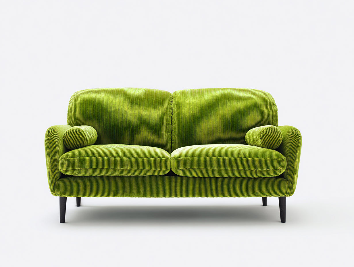 Divano a due posti - Tessuto a coste - 179x88x87 cm - Verde mela - Stile rétro con piedini affusolati