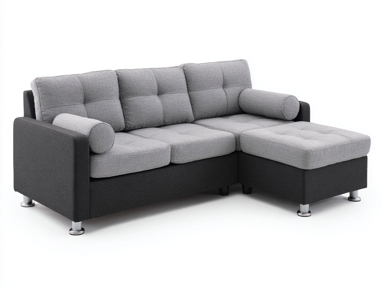 Divano angolare - Tessuto - 240x158x87 cm - Grigio chiaro-Antracite - Stile contemporaneo
