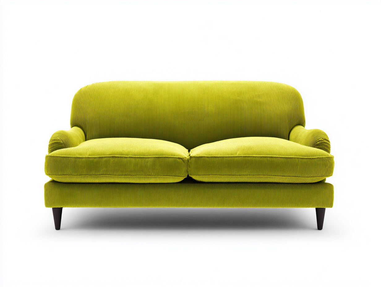 Divano a due posti - Tessuto a coste - 174x87x84 cm - Verde lime - Stile rétro con schienale arrotondato