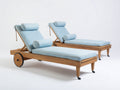 Lettino prendisole - Legno massello-Tessuto - 200x72x92 cm - Rovere naturale-Azzurro chiaro - Stile essenziale con ruote