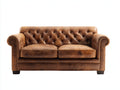 Divano a due posti - Pelle-Legno - 180x94x82 cm - Marrone cuoio-Marrone scuro - Stile Chesterfield con capitonné