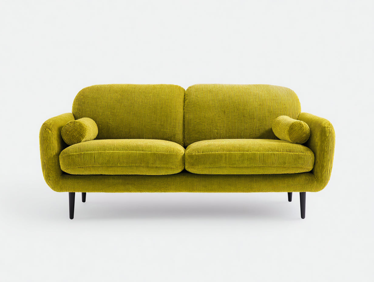 Divano a due posti - Tessuto a coste - 184x90x88 cm - Verde oliva chiaro - Stile contemporaneo con linee avvolgenti