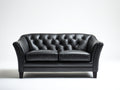 Divano a due posti - Pelle - 175x90x84 cm - Nero carbone - Stile Chesterfield con capitonné