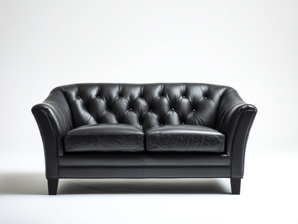 Divano a due posti - Pelle - 175x90x84 cm - Nero carbone - Stile Chesterfield con capitonné