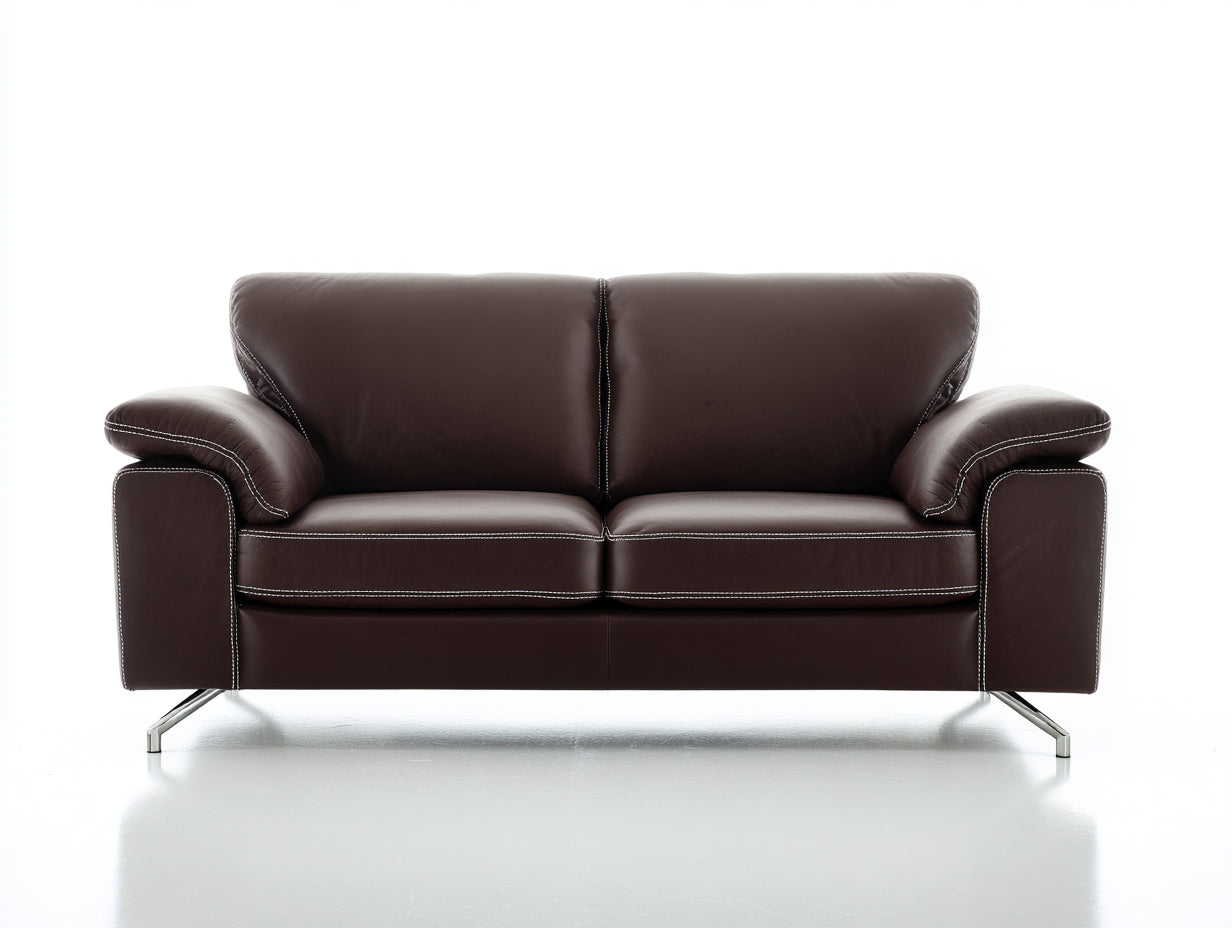 Divano a due posti - Pelle-Metallo - 170x89x87 cm - Marrone testa di moro-Argento - Stile moderno con piedini rialzati