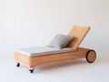 Lettino prendisole - Rattan-Tessuto - 200x72x95 cm - Marrone naturale-Grigio chiaro - Stile moderno con ruote